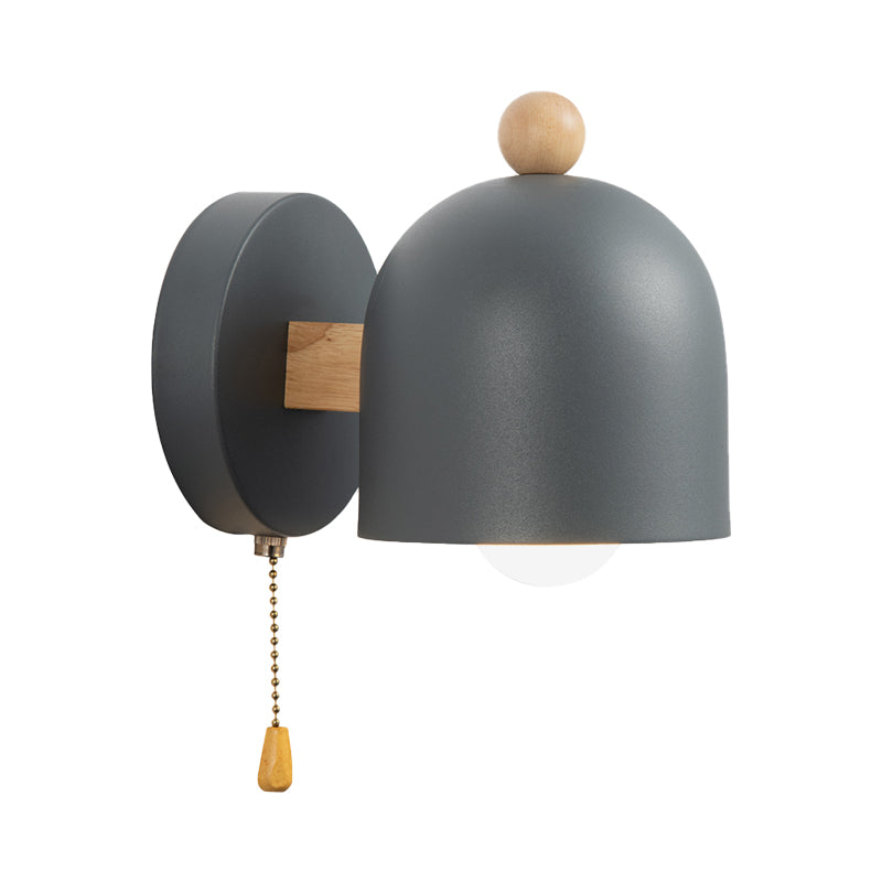 Clara Nordic Dome Wandleuchte mit Zugschalter Grau Holz