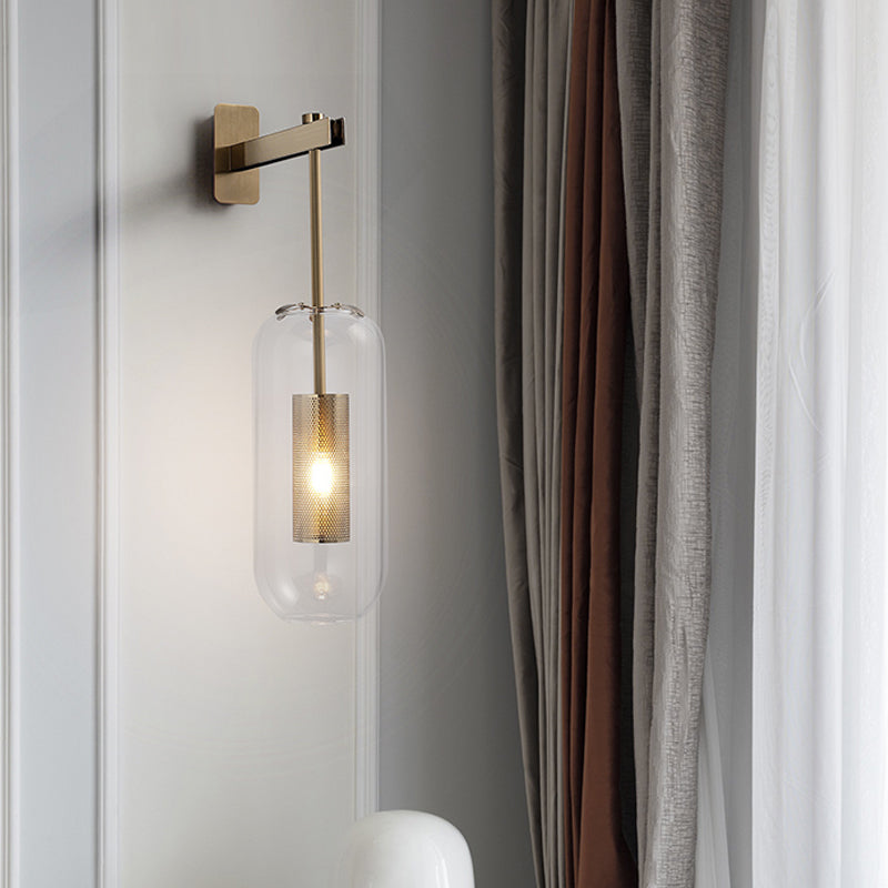 Anaïs Kapsel Glas Wandleuchte Gitterschutz Schwarz/Gold