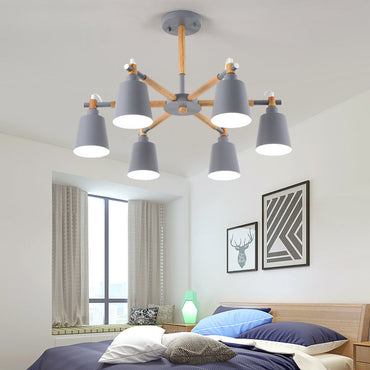 Céleste Macaron Radial Chandelier with Wooden Arms