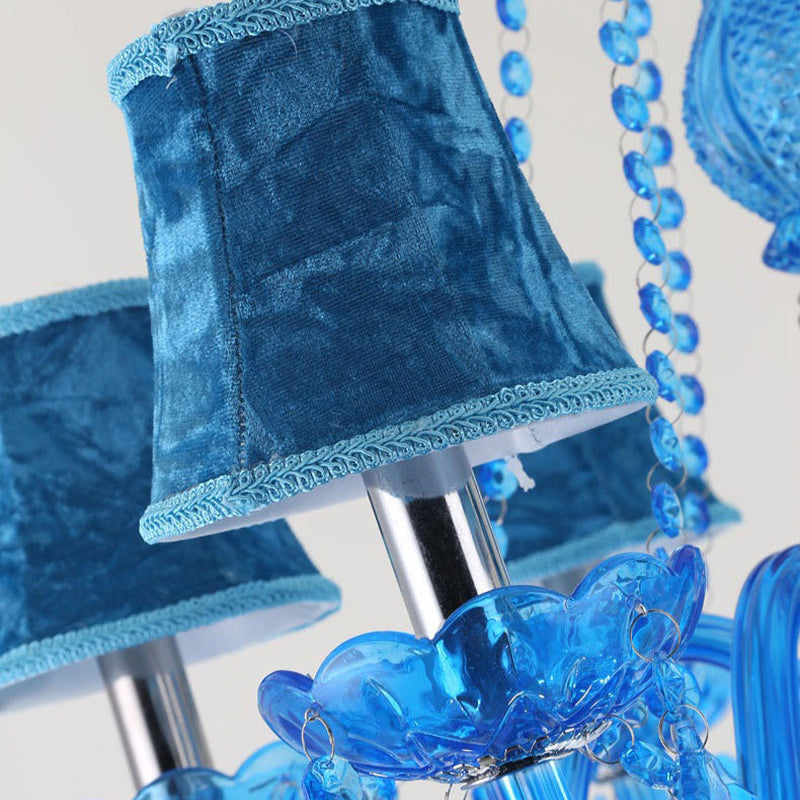 Amélie Blaue Kristall-Kerzenleuchter-Pendelleuchte Modern 6/18 Flammen