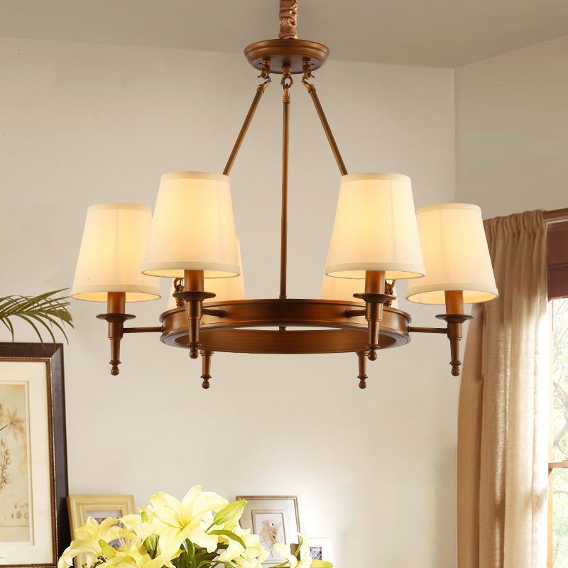 Sophie Antique Brass Fabric Conical Chandelier Pendant Light