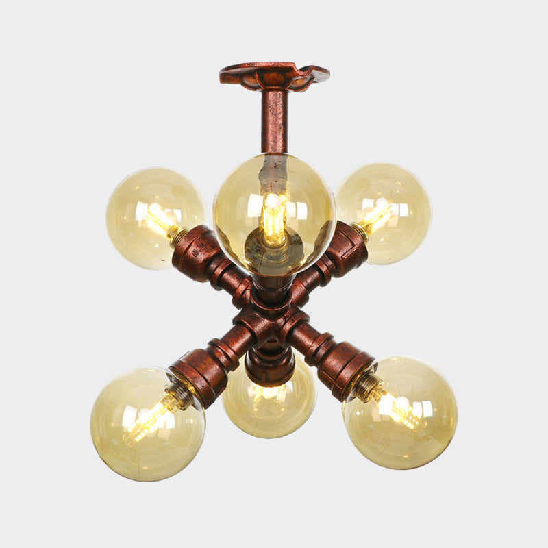 Colette Amber Glas Kupfer Multi-Licht Deckenleuchte
