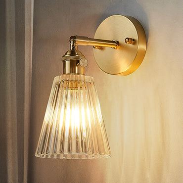 Mathilde Tapered Clear Textured Glass Wall Lamp with Brass Frame