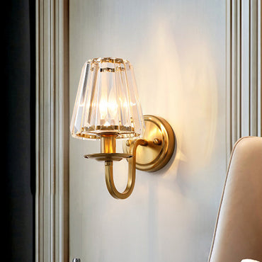 Élodie Modern Cone Crystal Wall Sconce with Gold Arched Arm