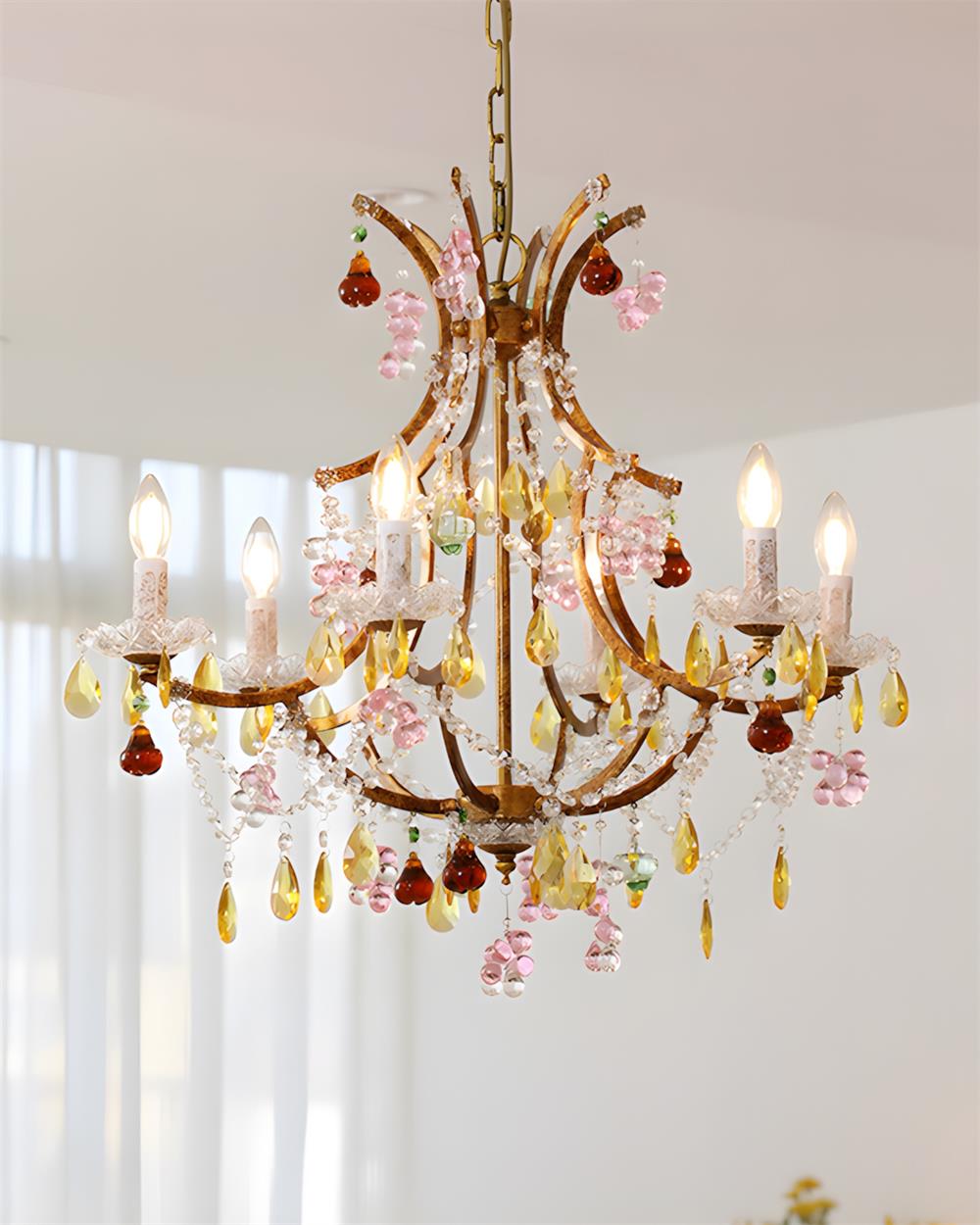 Adeline Kristalllüster, florale Glasakzente mit Antik-Finish