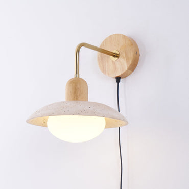 Amélie Carolia Wandleuchte Metall, Holz und Travertin LED-Beleuchtung
