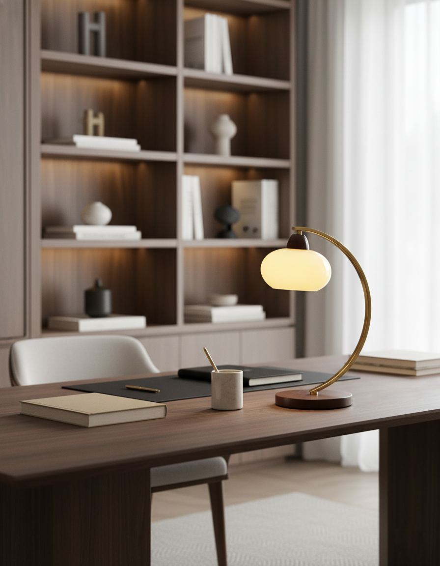 Lucienne Vintage Glass Table Lamp with Wooden Base
