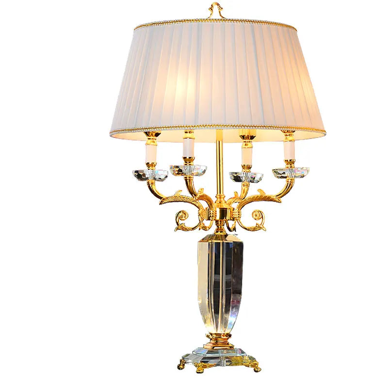 Luxus Kristall LED Tischlampe mit Stoffschirm für Schlafzimmer und Wohnzimmer