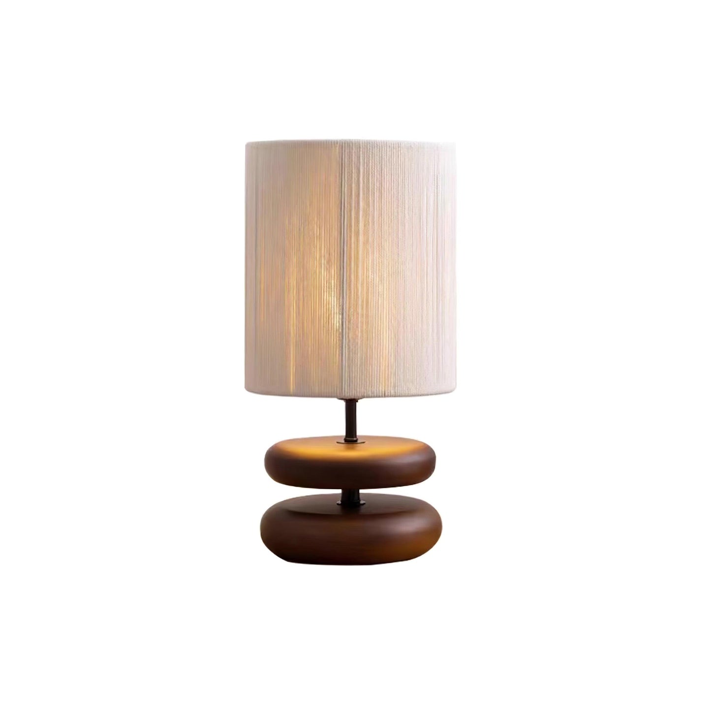 Camille Wooden River Rock Tischlampe mit Stoffschirm
