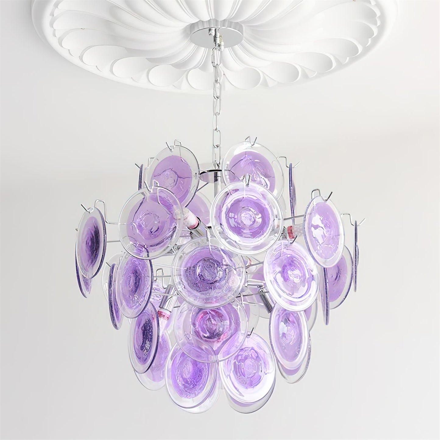 Sabine Glass Chandelier, Hand-Blown Disc Sphere with Metal Frame