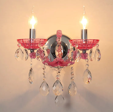 Europäische Kinderzimmer Schlafzimmer Wandlampen Prinzessin Warme Rosa Kristall Leuchte Wohnzimmer Hintergrund Wand LED-Leuchten Lampen