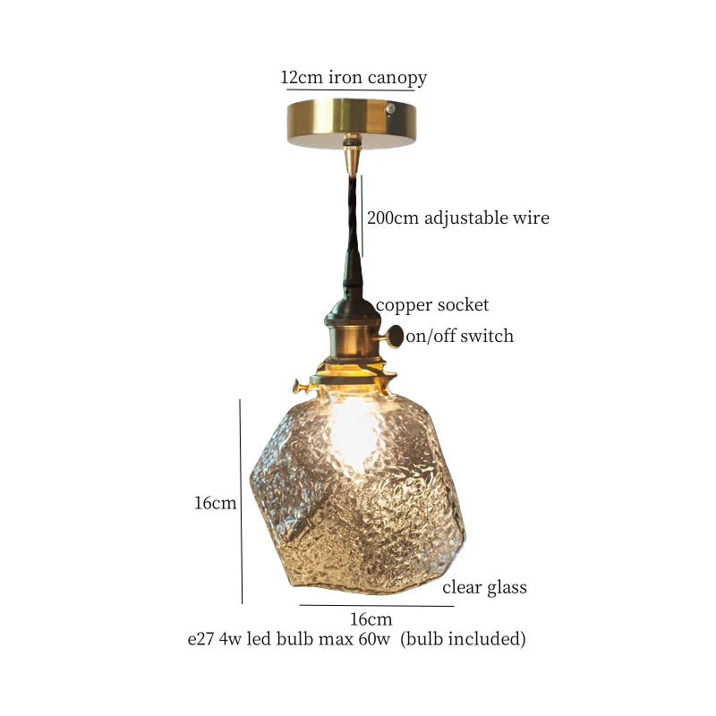 Élise Vintage Cracked Glass Copper LED Pendant Lamp Loft Style