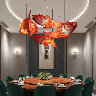 Koi Artisan Bambus-Fisch Pendelleuchte