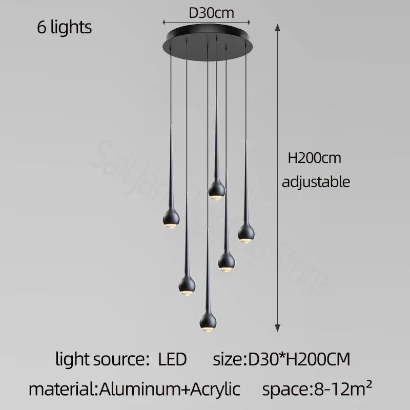Amélie Modern Water Drop Staircase Crystal Pendant Lamp Luxury Bar Restaurant