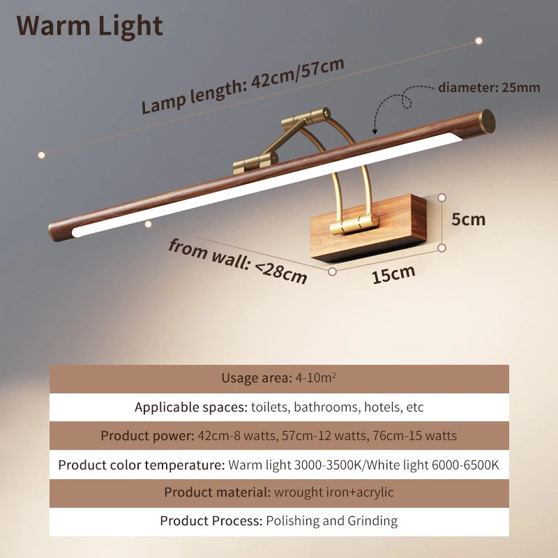 Élise Wood Grain Mirror Front LED Bathroom Light