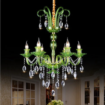 Moderner Luxus-Grünkristall-Kronleuchter im Wellen-Lotusblatt-Design LED-Pendelleuchte für Schlafzimmer, Hotellobby, Korridor und Restaurant