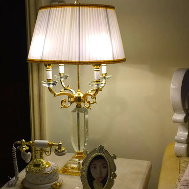 Luxus Kristall LED Tischlampe mit Stoffschirm für Schlafzimmer und Wohnzimmer