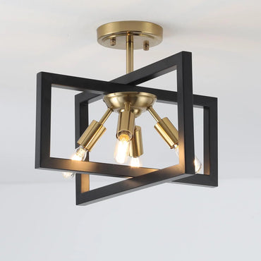 Noémie Geometrischer Kronleuchter in Mattschwarz und Gold