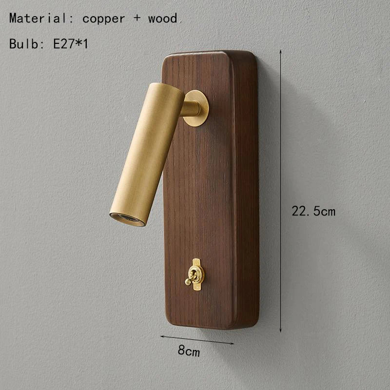 Camille Messing- und Holz-Wandleuchte E27 mit Schalter Moderne Akzentbeleuchtung