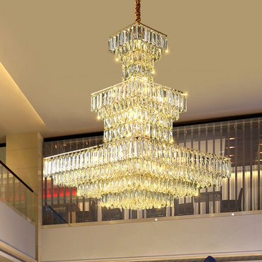 Lange hohle Kristalltreppen-Pendelleuchte für Duplex-Flur