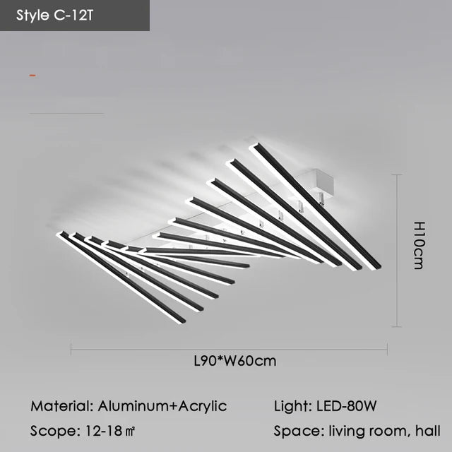 Élodie Minimalistische schwarze Linien-LED-Deckenleuchte, verstellbar
