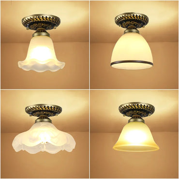 Camille Retro Glass Ceiling Light Ivory E27 Hallway Lamp