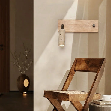 Lucie Travertine Stone Wall Lamp with Wooden Base