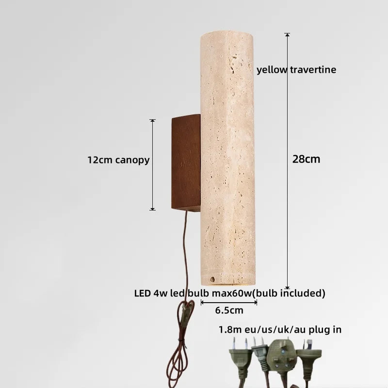 Élise Gelber Travertin-LED-Wandleuchte im japanischen Luxus-Stil
