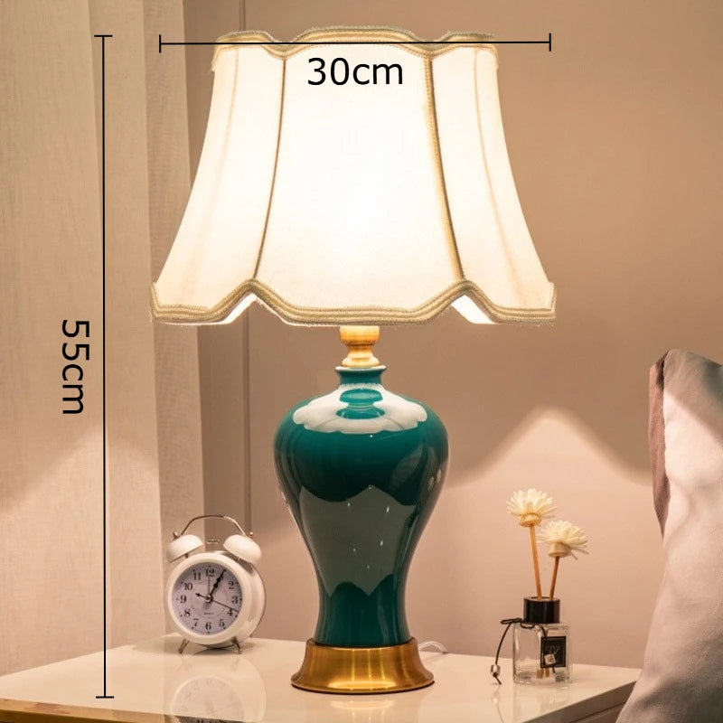 Adeline Retro Keramik-Stofftischlampe