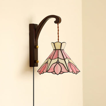 Clémence Serena Tiffany Wandleuchte Messing Holz und Glas LED-Beleuchtung
