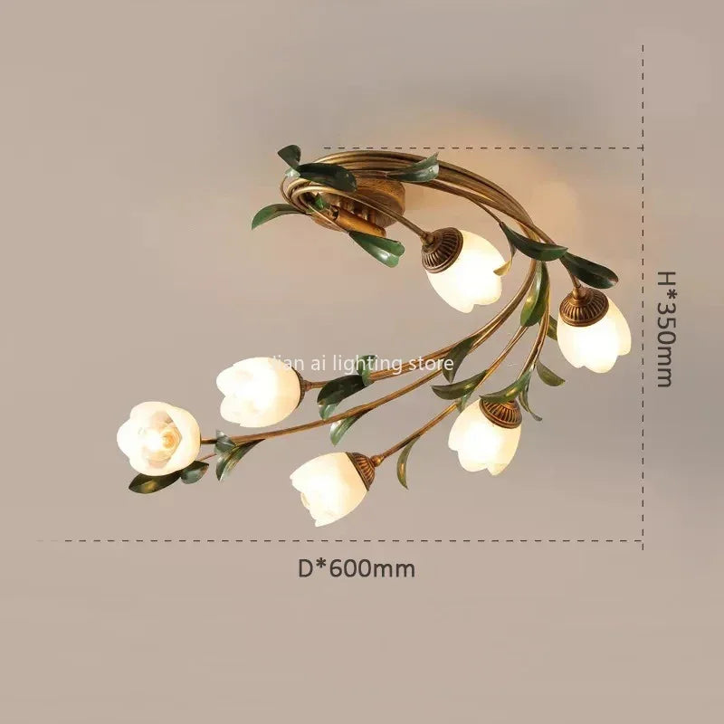 Éliane Nordische Blumen Glas Eisen Deckenleuchte Retro Goldfarben
