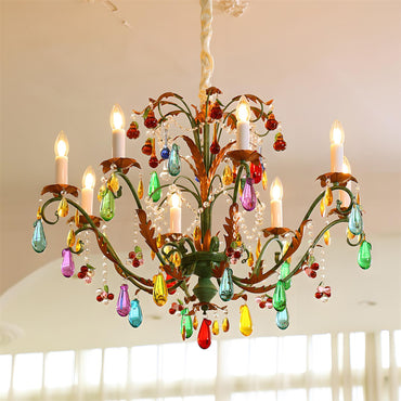 Solène Artistic Chandelier, Multicolor Glass Drops with Metal Frame