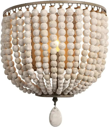Camille Wooden Bead Cascade Wall Lamp Boho Rustic Sconce Light