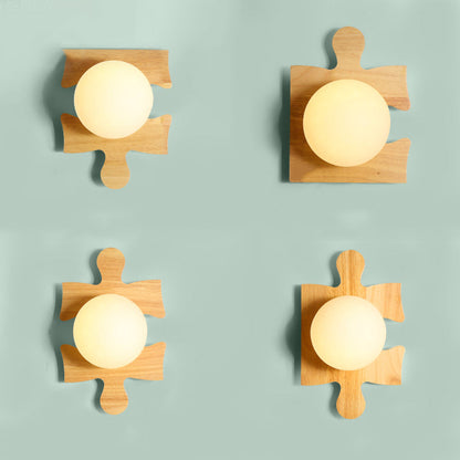 Amélie Wooden Orb Glass Wall Light Sconce