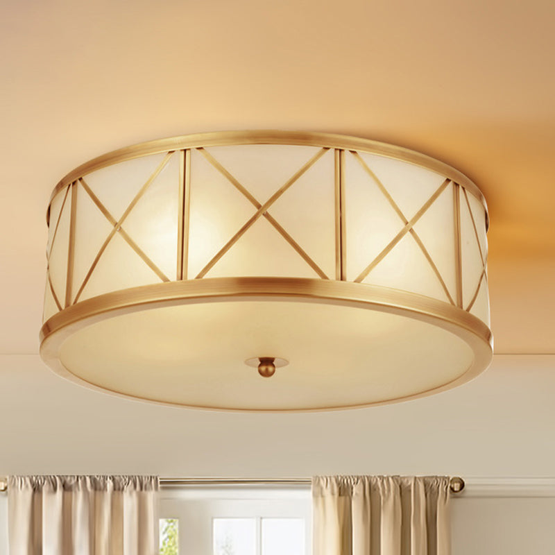 Geneviève Cream Glass Gold Flush Ceiling Light