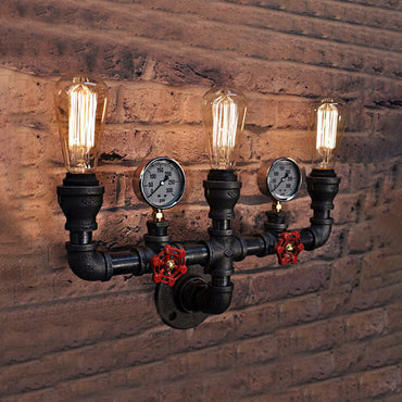 Magnus Steampunk Rohr- & Manometer-Wandleuchte