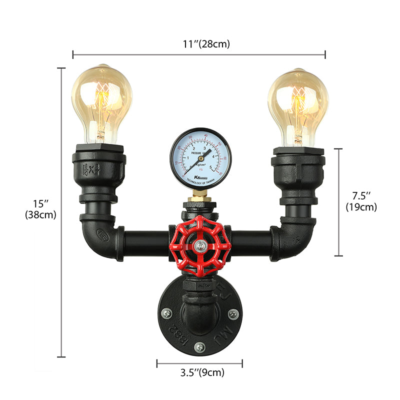 Magnus Steampunk Pipe & Gauge Wall Sconce