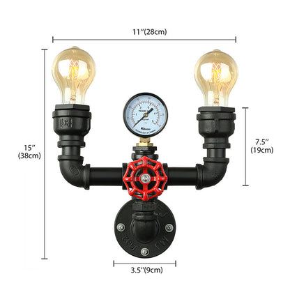Magnus Steampunk Pipe & Gauge Wall Sconce