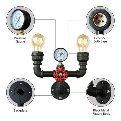 Magnus Steampunk Pipe & Gauge Wall Sconce