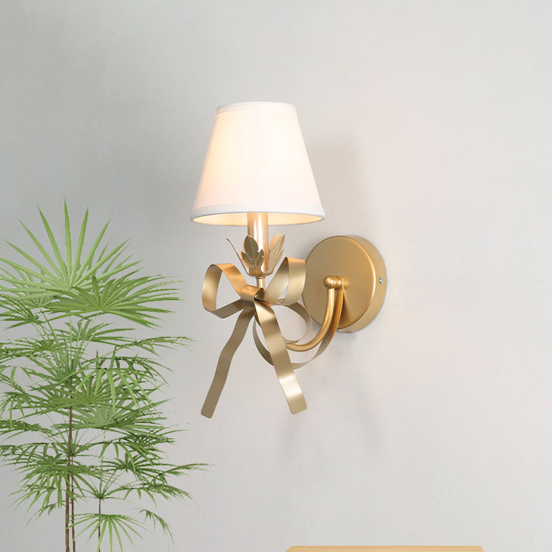 Geneviève Gold Swag Wall Lamp – Ribbon Decor with Fabric Shade, 5 to 9 Inch