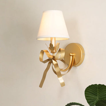 Geneviève Gold Swag Wall Lamp – Ribbon Decor with Fabric Shade, 5 to 9 Inch