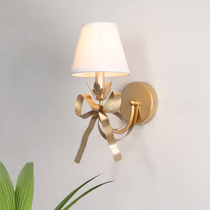 Éloïse Gold Swag Sconce Lamp with Fabric Shade and Ribbon Detail