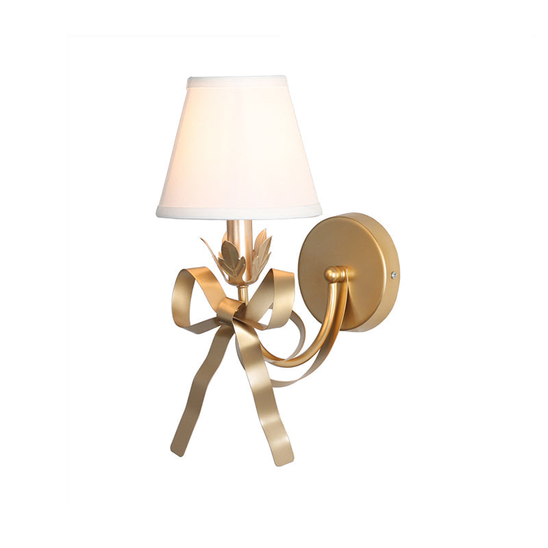 Éloïse Gold Swag Sconce Lamp with Fabric Shade and Ribbon Detail