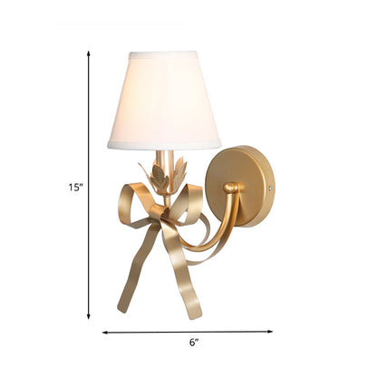 Geneviève Gold Swag Wall Lamp – Ribbon Decor with Fabric Shade, 5 to 9 Inch