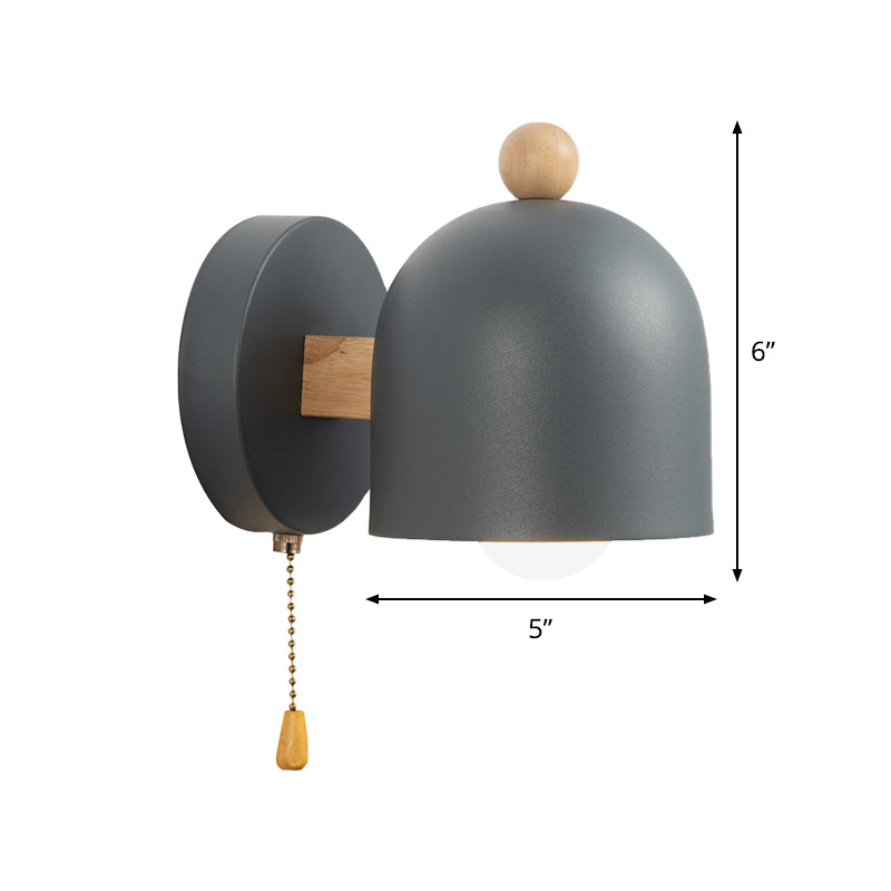 Clara Nordic Dome Wandleuchte mit Zugschalter Grau Holz