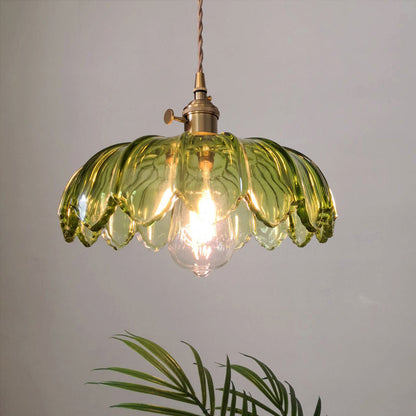 Aurélie Grüne gewellte Retro-Pendelleuchte aus Glas