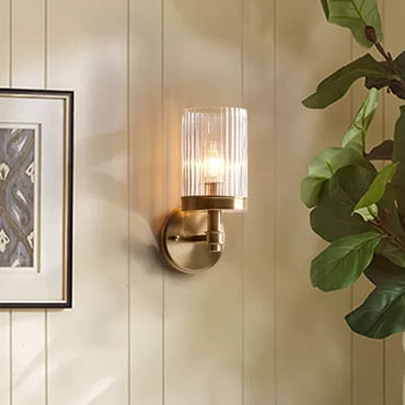 Élise Traditional Cylinder Glass Wall Lamp – Brown/Gold, 5 to 9 Inch