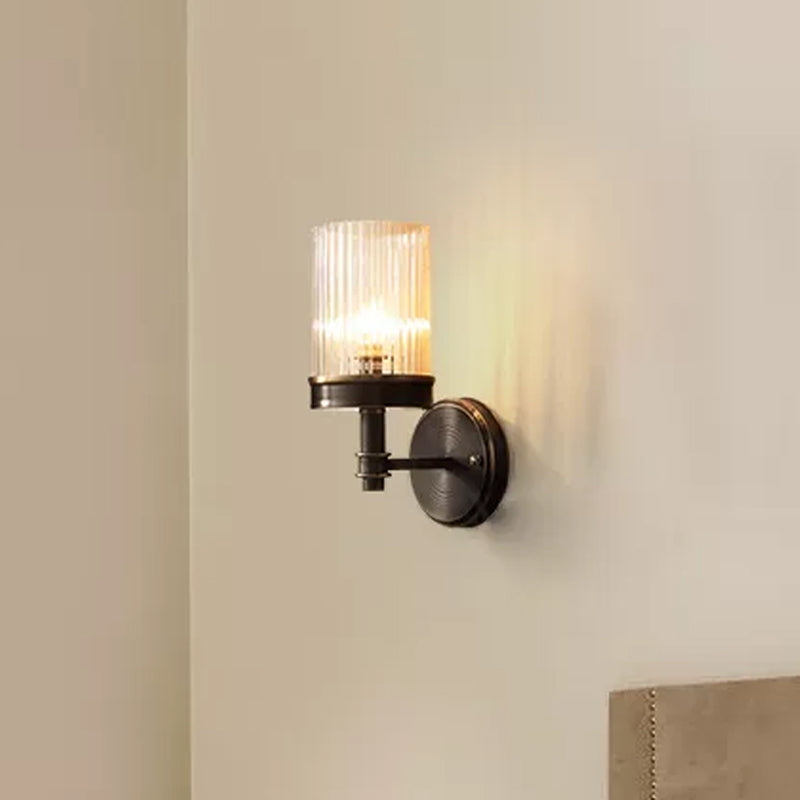 Élise Traditional Cylinder Glass Wall Lamp – Brown/Gold, 5 to 9 Inch