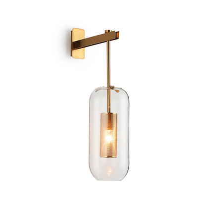 Anaïs Kapsel Glas Wandleuchte Gitterschutz Schwarz/Gold