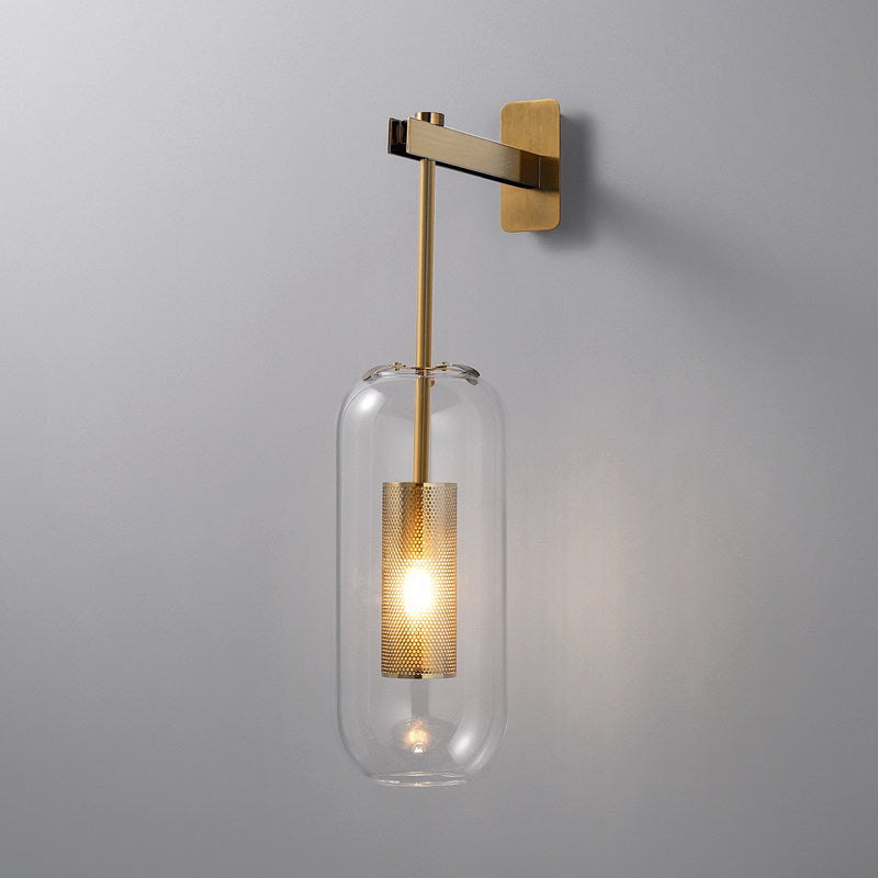 Anaïs Kapsel Glas Wandleuchte Gitterschutz Schwarz/Gold